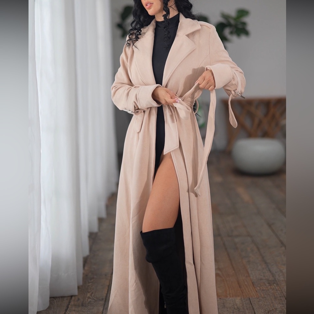 Jackets pockets long coats with belt.
